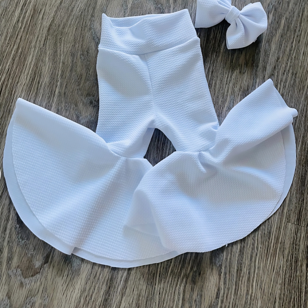 6-9 Months White Baby Bell Bottoms with Bow